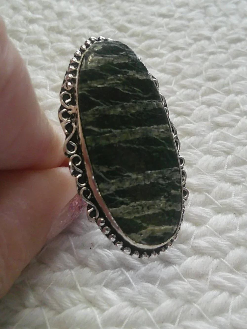 Unique SWISS GREEN OPAL Handmade Sterling 925 Ring Size 9 #209F